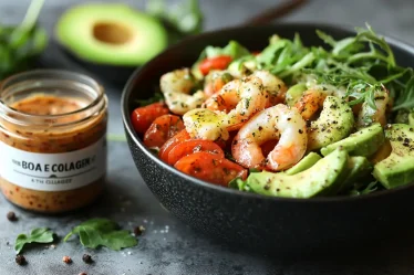 recette Salade avocat-crevettes vinaigrette au collagène