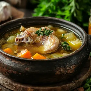 recette Bouillon d&rsquo;os de poulet fermier et l&eacute;gumes racines