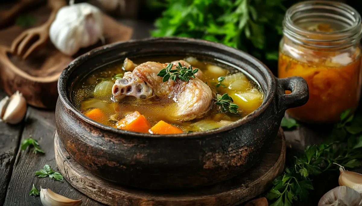 recette Bouillon d’os de poulet fermier et légumes racines