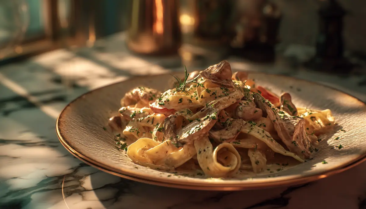 recette Pâtes crémeuses poulet-champignons, sauce au collagène