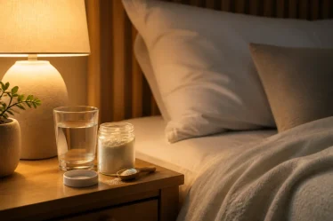 Routine du soir avec collagène verre d’eau et chambre apaisante