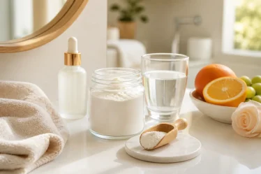 Routine naturelle pour la peau avec collagène soin doux et orange