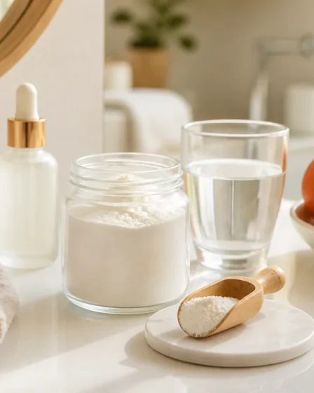 Routine naturelle pour la peau avec collagène soin doux et orange