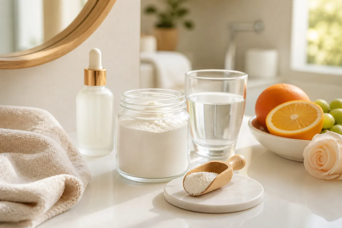 Routine naturelle pour la peau avec collagène soin doux et orange