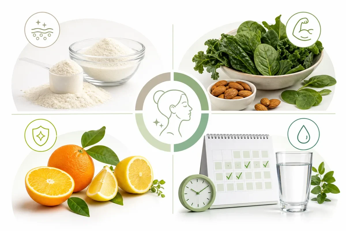 Infographie visuelle sur collagène magnésium vitamine C et routine quotidienne