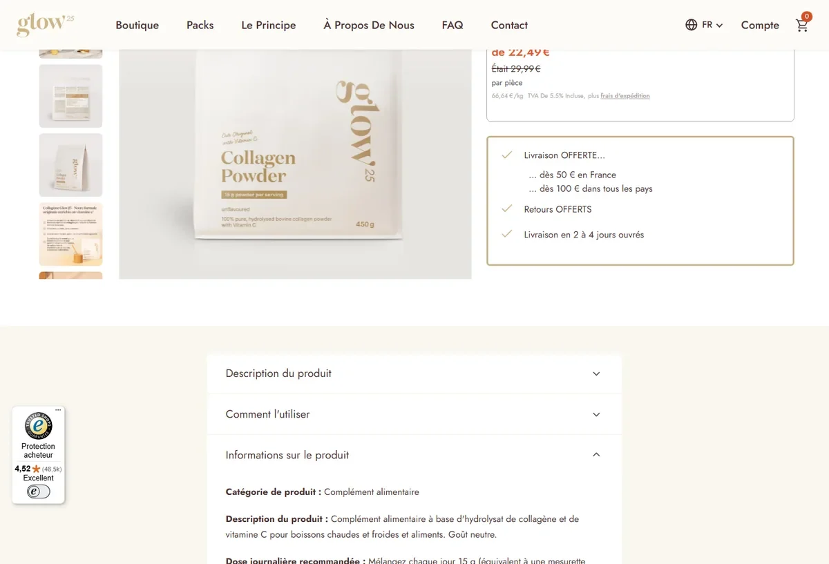 Informations officielles sur la composition et l’utilisation de Glow25 Original